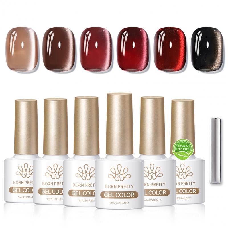 BORN PRETTY manicure 6-color glass bead cat eye gel set, ice-penetrating flash magnetic powder 7ml cat eye nail polish