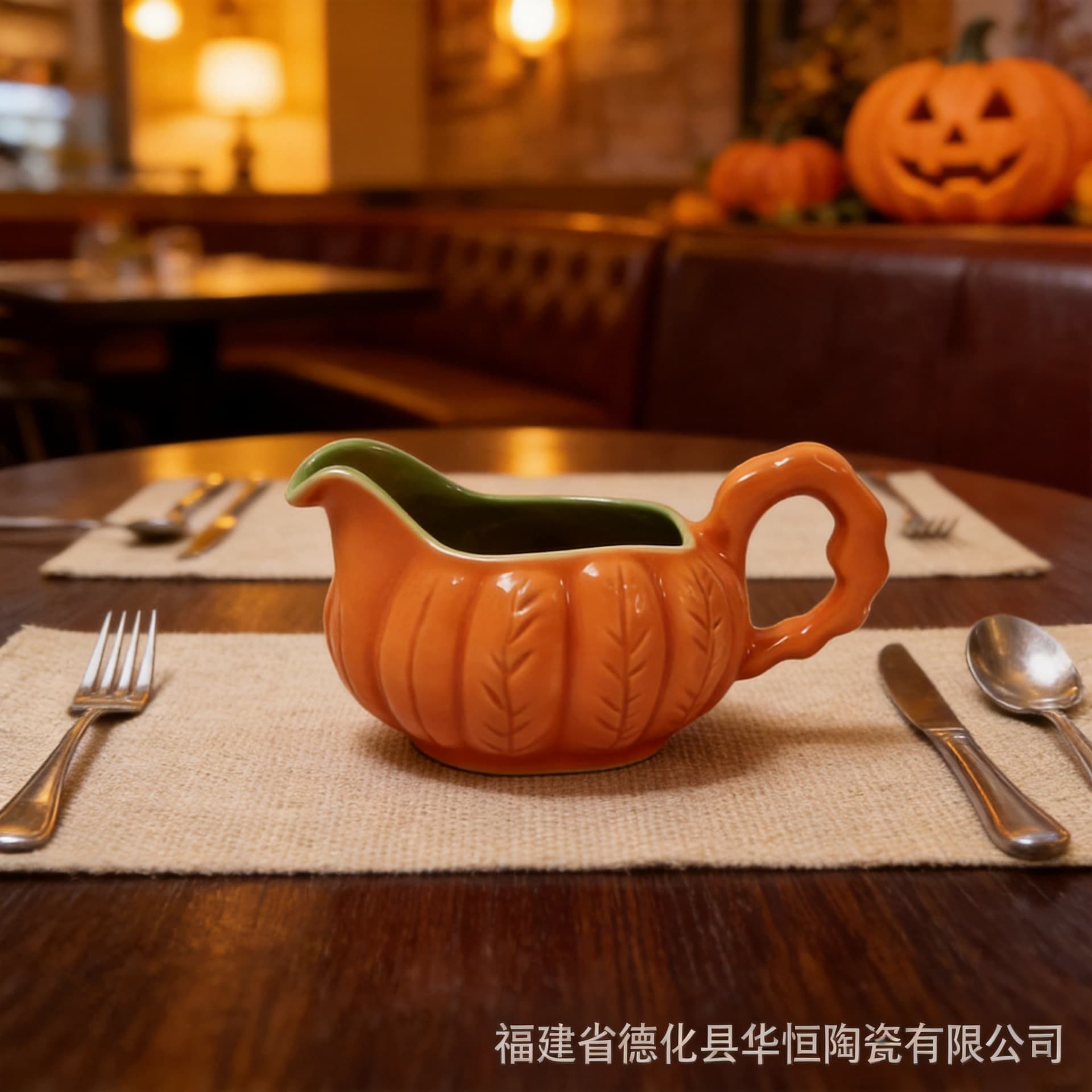 Best-selling Ceramic Gravy Boat Custom Halloween Surprise Pumpkin Sauce Pitcher Steak Black Pepper Sauce Dispenser