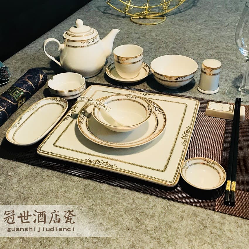 Club Hotel Table Setting Tableware Set Restaurant 5-Piece Set Bowl Plate Custom Bowl Dish Spoon Restaurant Bowl Sauce Dish European