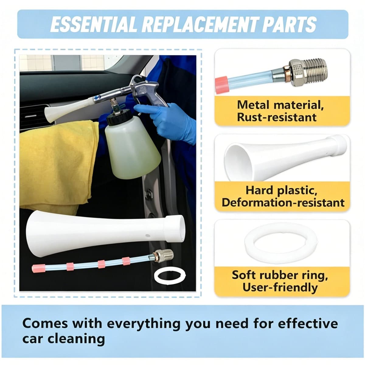 Car Tornado Wash Gun White Nozzle Accessories Interior Foam Gun Suction Tube Seal Replacement Consumables