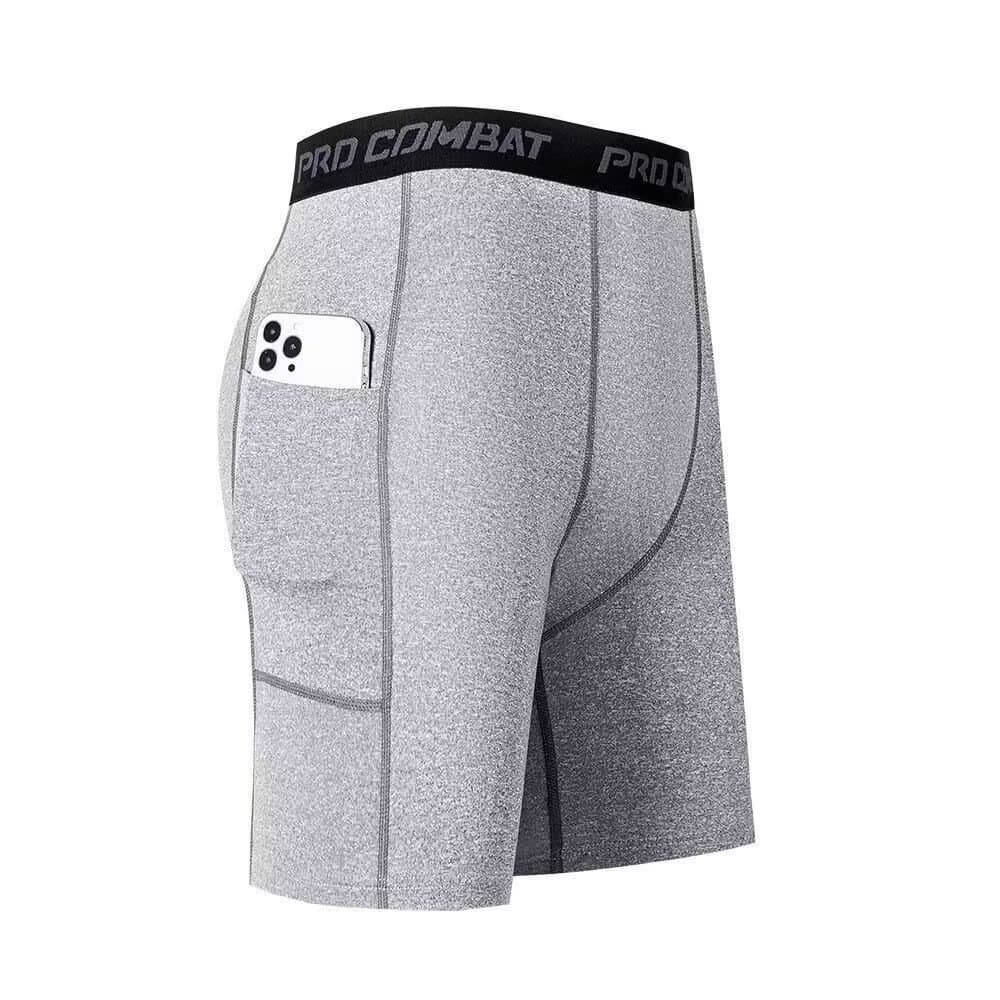 Men's Five-Point Compression Sports Shorts with Pockets, Quick-Dry, High-Elastic, for Basketball, Running, Fitness Training, and Jogging