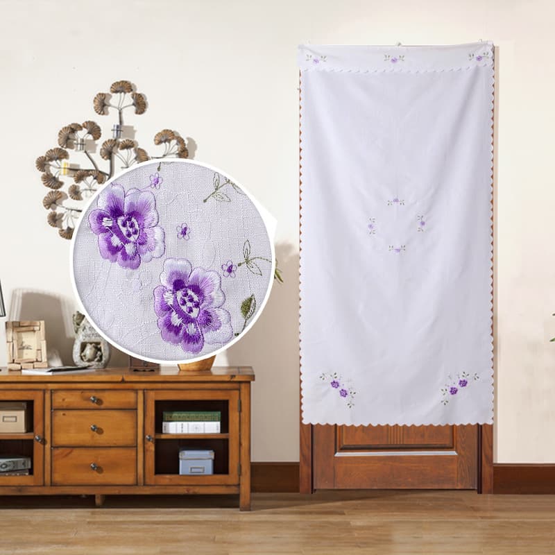 Slub Cotton Embroidered Fabric Door Curtain Kitchen Bathroom Partition Curtain Hanging Curtain Home Decoration Half Curtain Simple Style