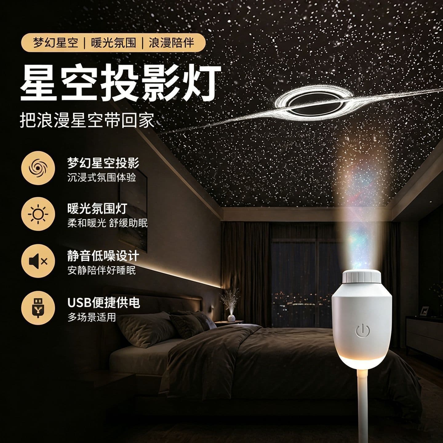 Star Sky Projection Light USB Plug-in Car LED Night Light, Viral Glass Lens Ambient Projection Lamp