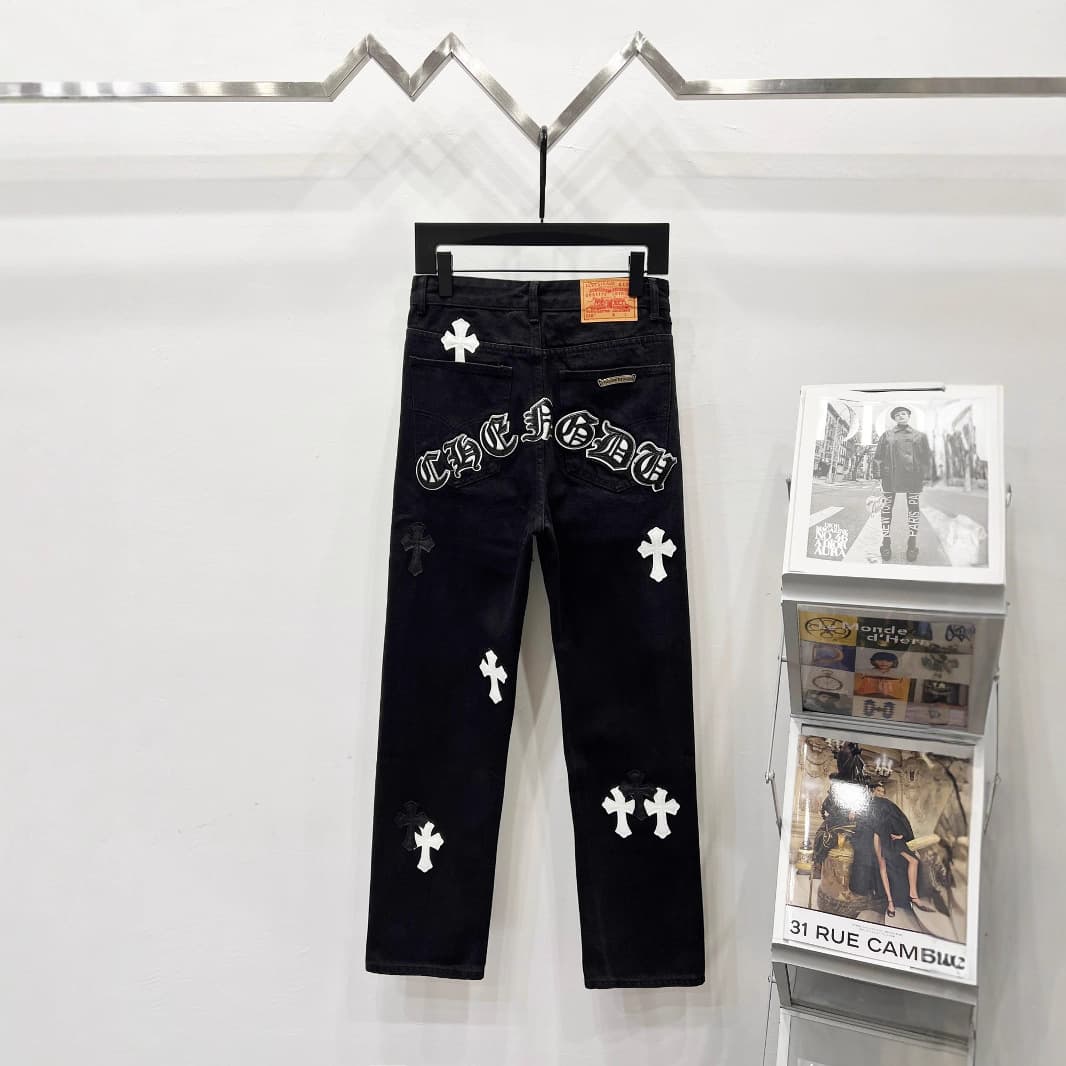 2025 new high-end heavy material ss Cronus Sanskrit cross patch patchwork leather jeans for men and women