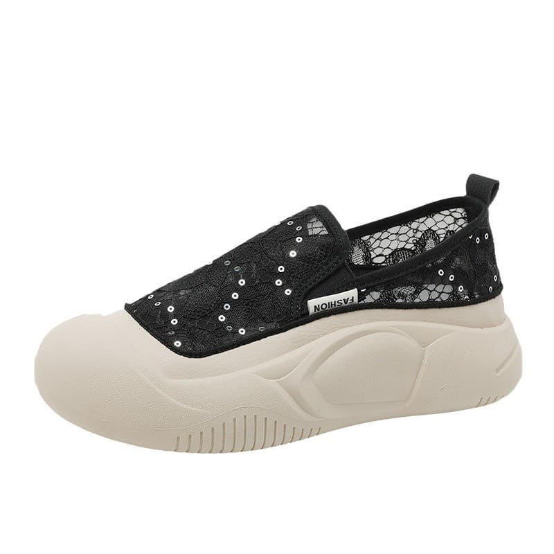 [Custom] ZYXFL55 New Mesh White Sneakers for Women Hollow Breathable Skate Shoes 2024 Summer Thick Sole Height Increase