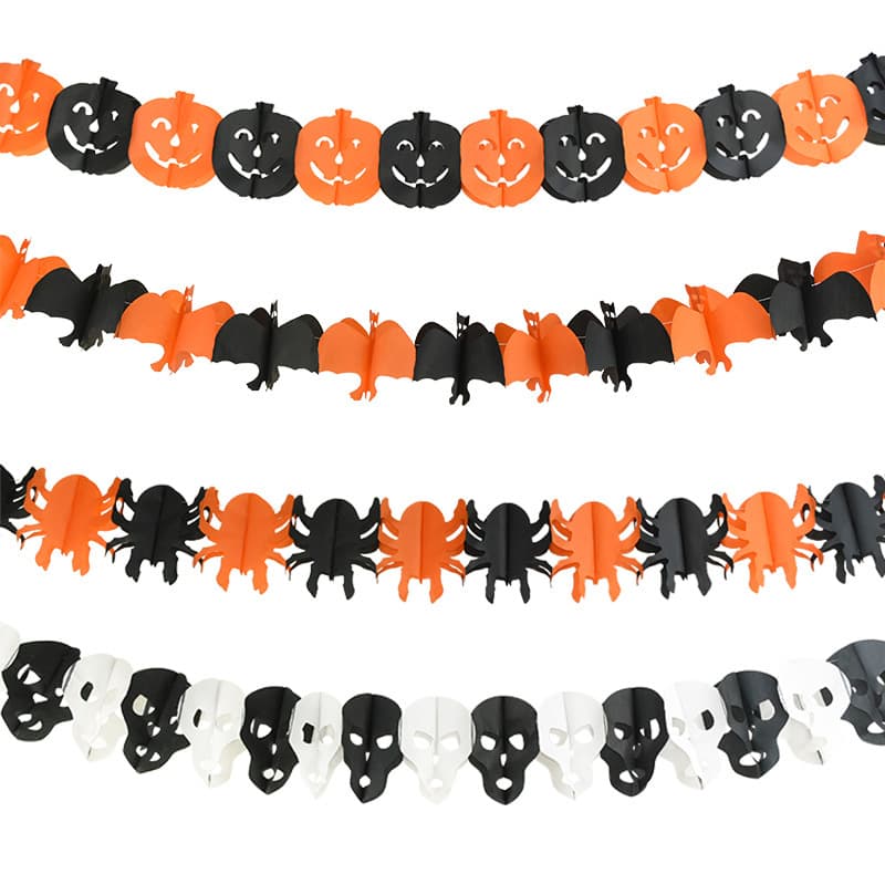 Halloween Pumpkin Paper Latte Art Bar Party Decoration Honeycomb Skull Bat Latte Flag 3 Meters Spider Banner Hanging Decoration