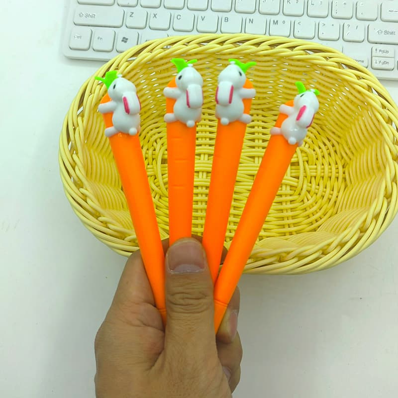 Cute cartoon style pen rabbit hugging carrot pen student creative stationery black water pen office signature pen