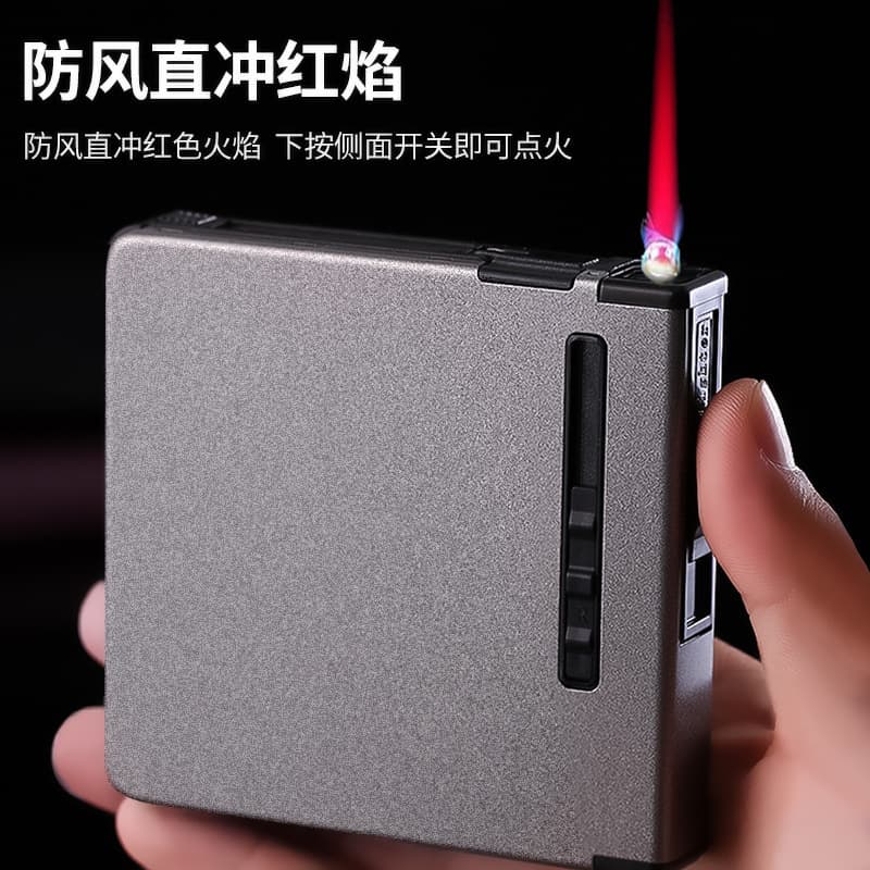 20-cigarette pack, portable automatic pop-up windproof lighter combo, creative refillable gas cigarette case with engraving, for men