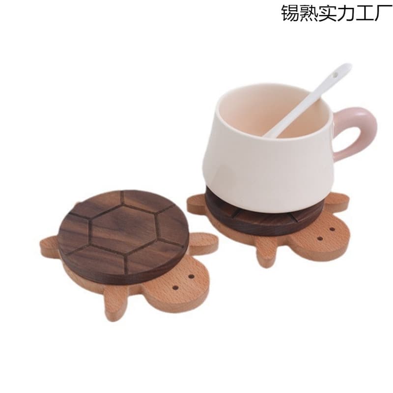 Cross-border Cute Universal Coaster Set Tea Tray Tabletop Anti-scald Turtle Heat Insulation Pad Walnut Solid Wood Coaster