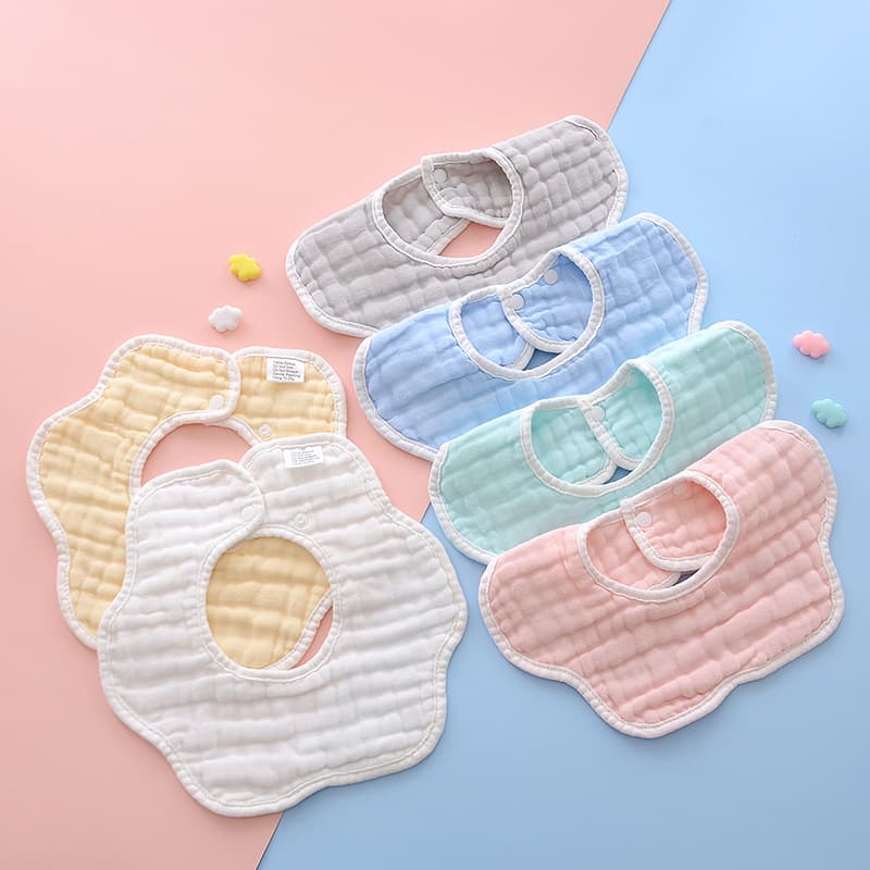 Manufacturer Wholesale 8-Layer Gauze Plain Petal-shaped Drool Bibs, Infant Snap Button Bibs, Baby Feeding Bibs