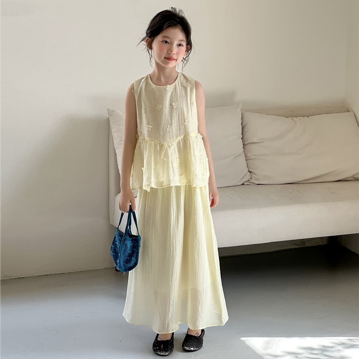 Girls' summer super good-looking holiday style skirt 2026 new summer Korean style sleeveless two-piece skirt for big girls