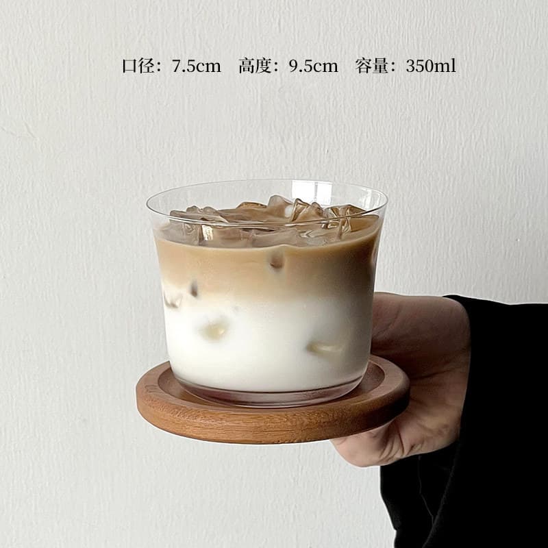 Ins-style transparent glass cup for iced Americano, latte, cold brew, juice, and beverages, home use cup with coaster