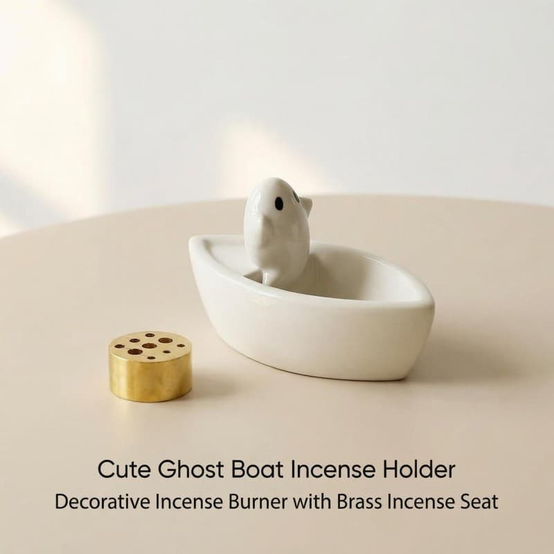 Wishing ship-shaped ghost thread incense burner creative ceramic cute ghost thread incense burner seat tea ceremony aromatherapy furnace white porcelain ornaments
