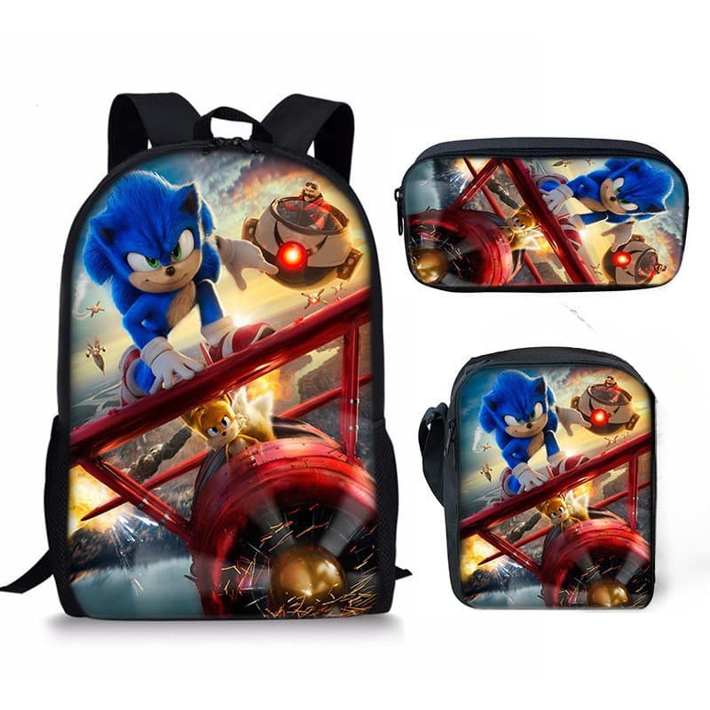 Cross-border SONIC Sonic Elementary School Backpack 3-Piece Set Anime Cartoon Backpack Shoulder Bag Pencil Case