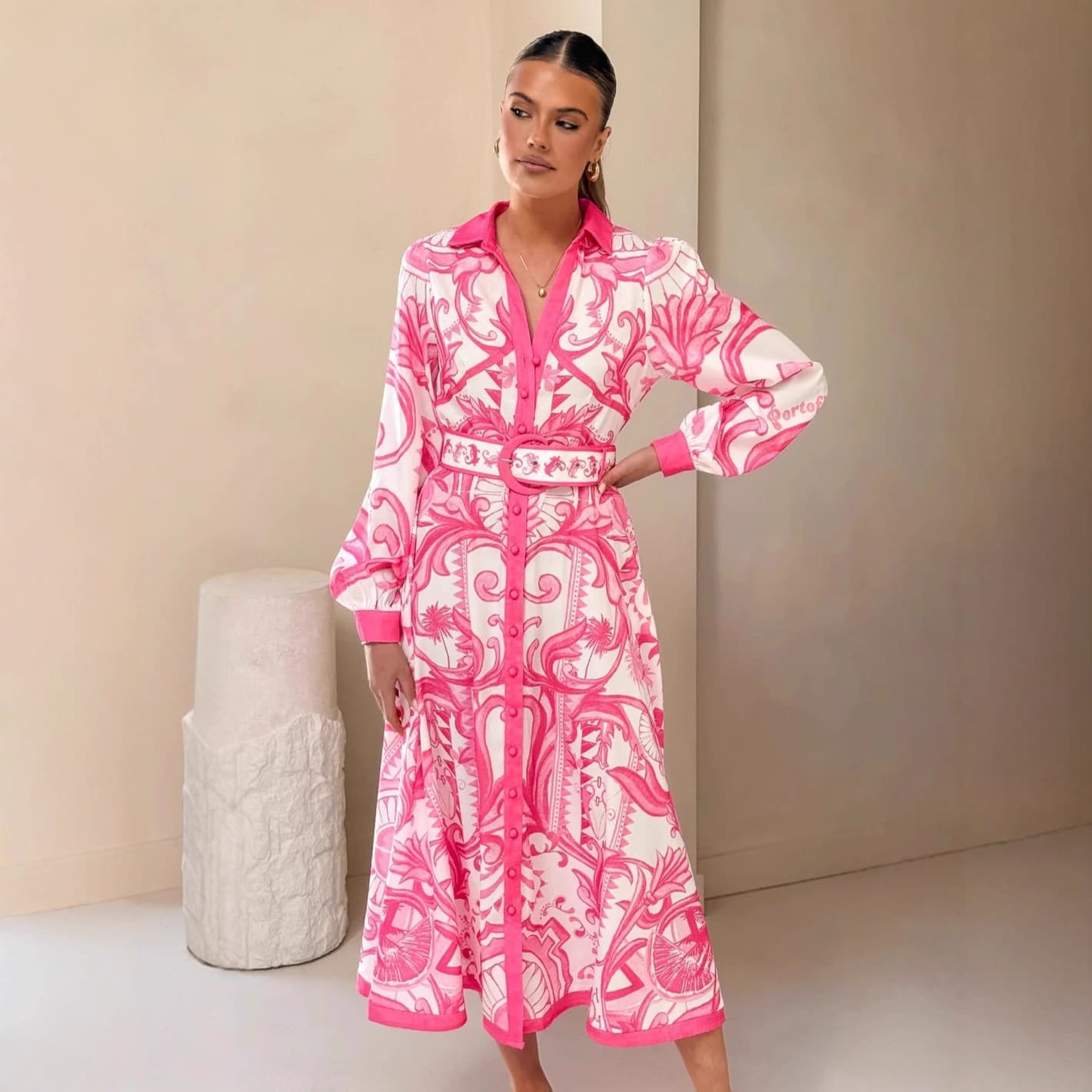 2025 New European and American Cross-border Linen Loose Casual Belted Puff Sleeve Dress for AliExpress Independent Station