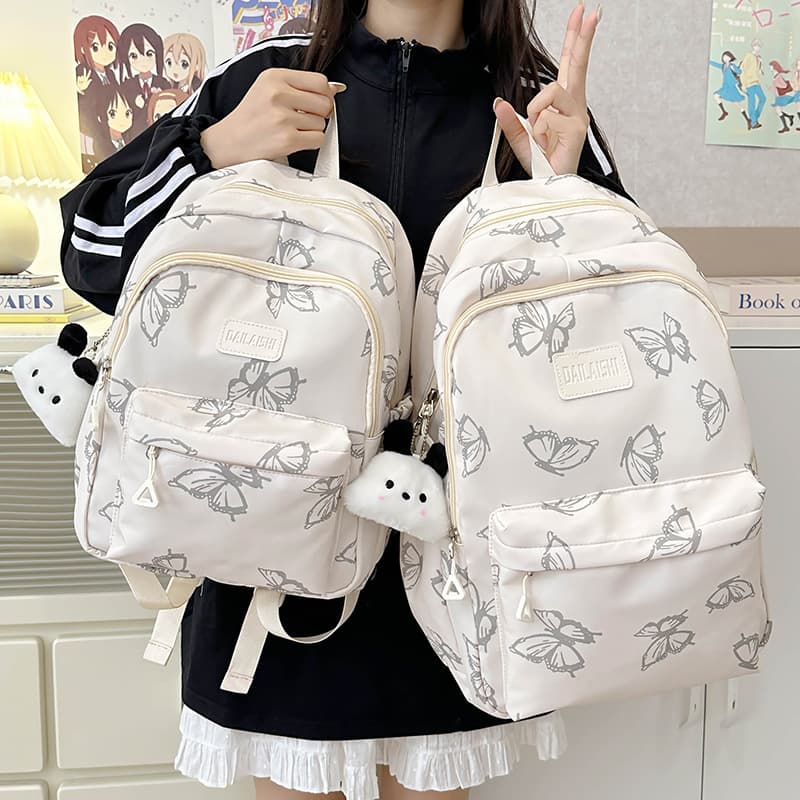 2026 New Japanese Style Ins Butterfly Girls' Middle School Backpack Large Capacity Travel Lightweight Double Shoulder Bag