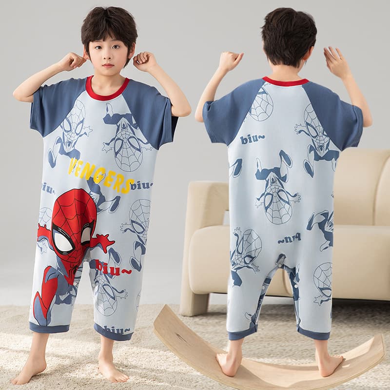 Summer Thin Short-Sleeved Pure Cotton Children's Pajamas for Boys 2026 New Style Medium and Large Kids' One-Piece Boys' Home Clothes