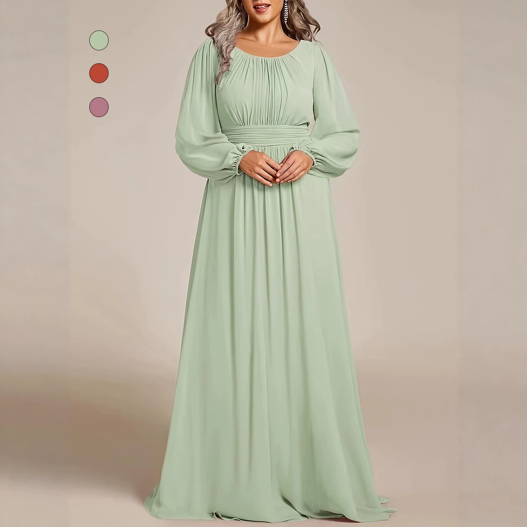 European and American cross-border 2026 new plus size women's clothing, fashionable, elegant and romantic solid color A-line long-sleeved dress