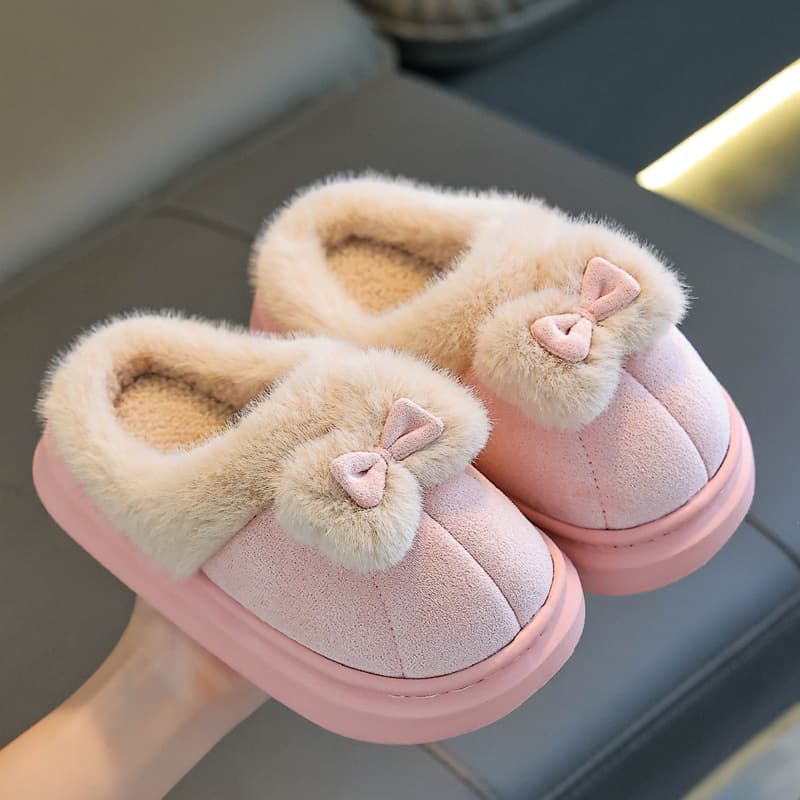 2025 Winter New Style Children's Cotton Slippers for Girls, Thick Sole, Non-slip, Warm, Fleece Lined, Suitable for Medium and Large Children