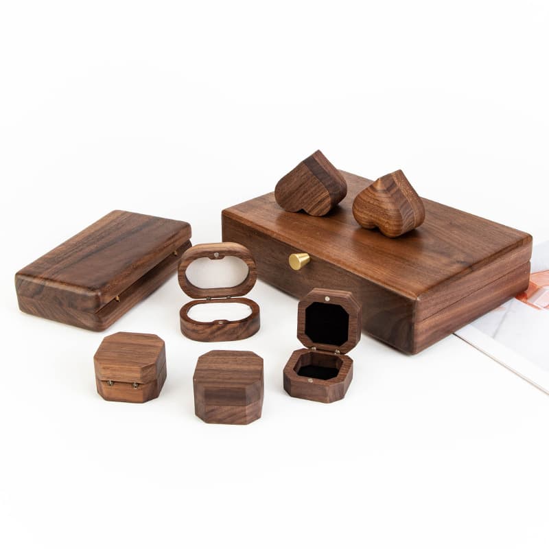 Engraved Solid Wood Ring Box Proposal Wedding Jewelry Box Earring Pendant Box Black Walnut Storage Box