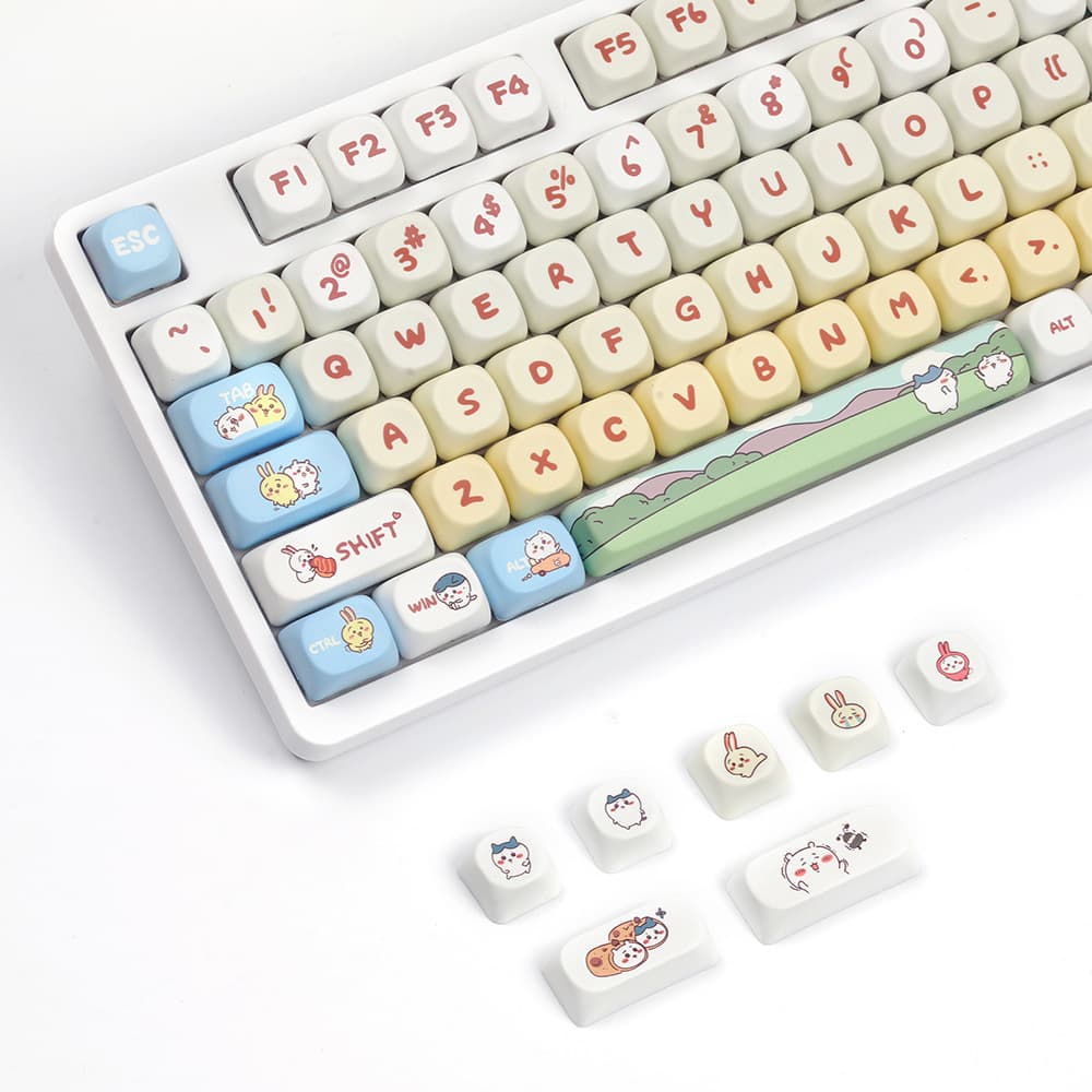 Yellow keycaps, dye-sublimated finish, MOA height, cross-hole stabilizer, universal mechanical keyboard, non-backlit.