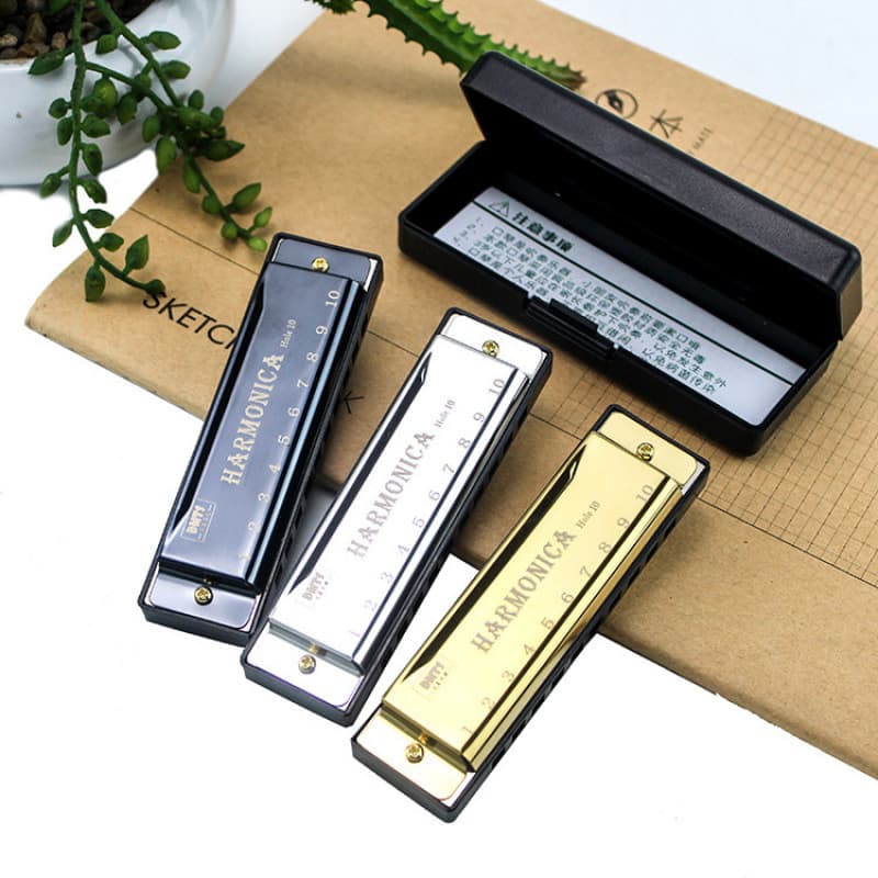 Single Row Colorful Ten-Hole Harmonica Children's Metal Educational Toy Chromatic Ten-Hole Harmonica Playing Instrument Wholesale