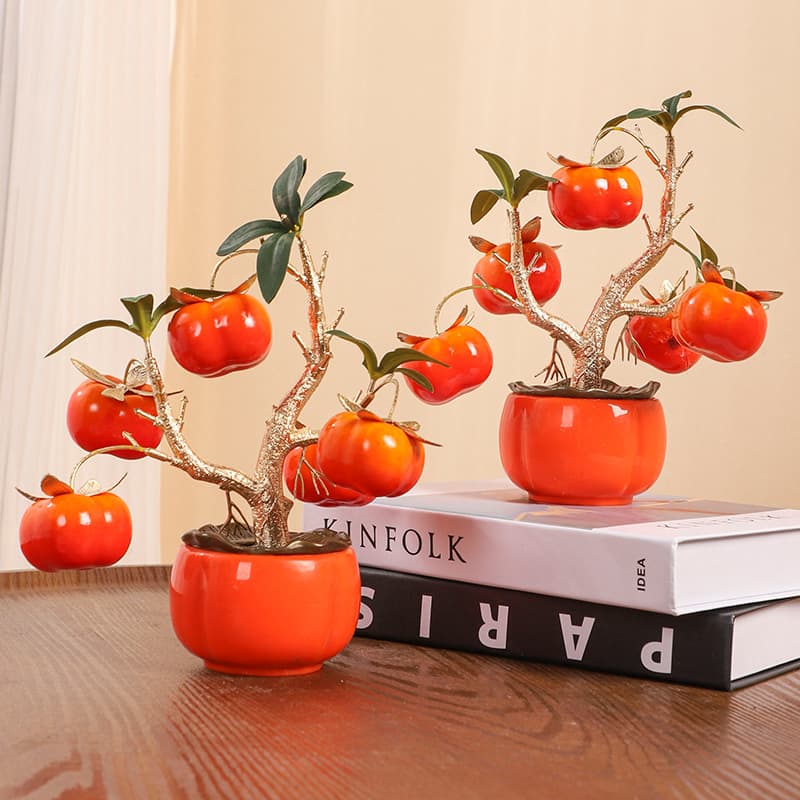 Persimmon potted plant ornaments to attract wealth and fortune, persimmon persimmon wishful simulation flowers, happy housewarming ornaments, prosperous house festival New Year's Eve flowers