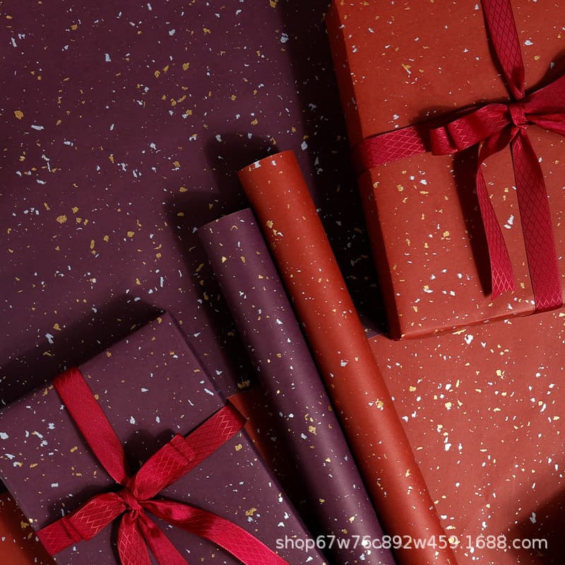 Cross-border supply Browning red wine color gift wrapping paper large roll gold foil light luxury gift wrap