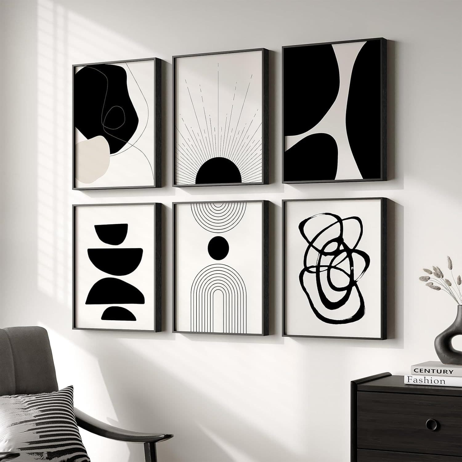 Black, White and Gray Abstract Dining Room Decorative Painting, Modern Minimalist High-End Sense Art Living Room Wall Art, Bedroom Painting Dining Table Mural