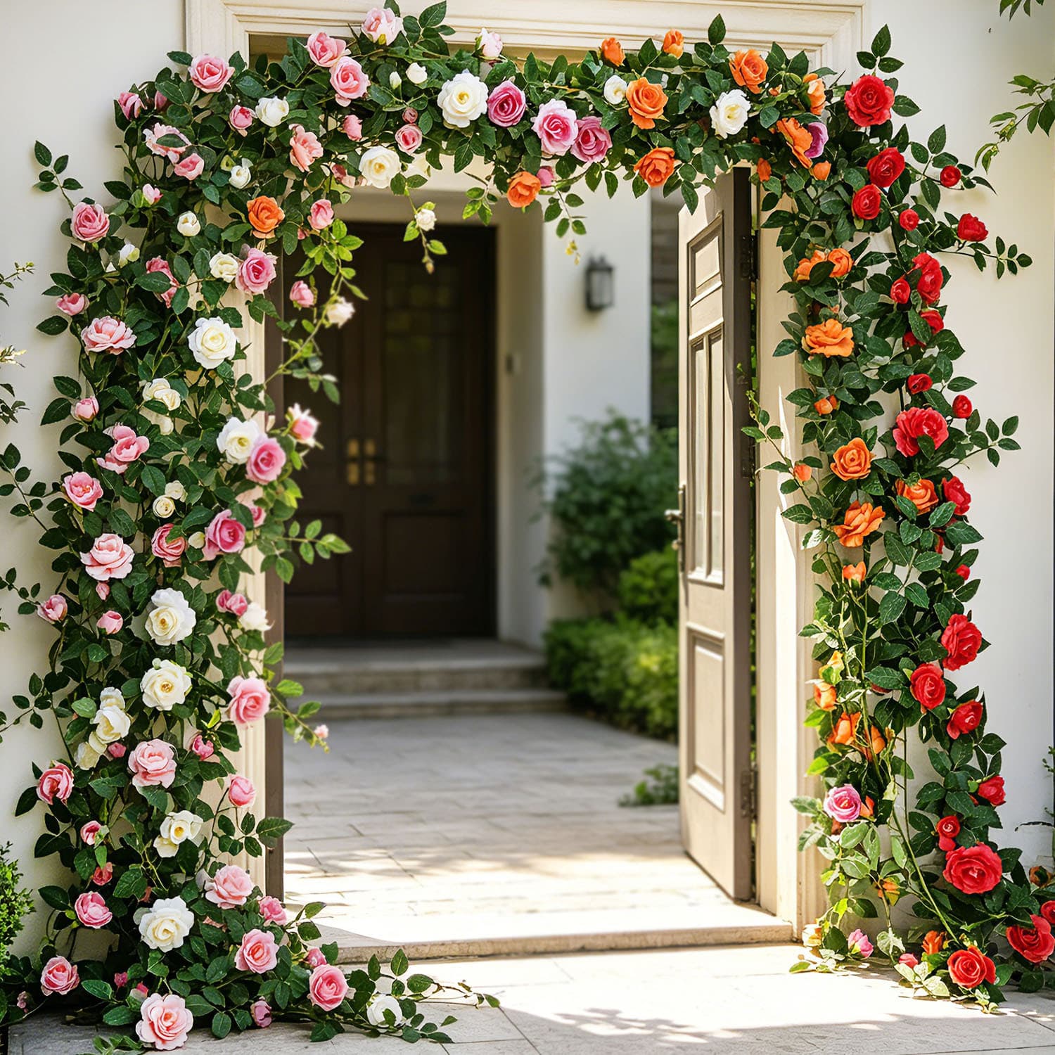 Artificial Tea Rose Vine Fake Flower Vine for Air Conditioning Pipe Indoor Living Room Home Decoration Landscape Rose Vine