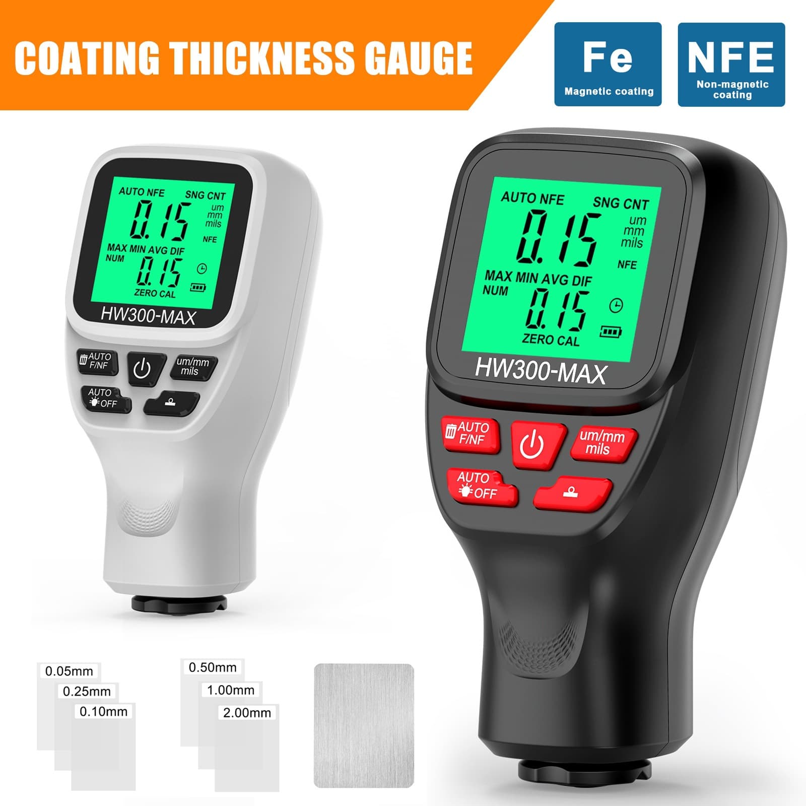 New HW300-MAX Coating Thickness Gauge Anti-Slip Paint Film Meter High-Precision Automotive Paint Powder Layer Thickness Measuring Instrument