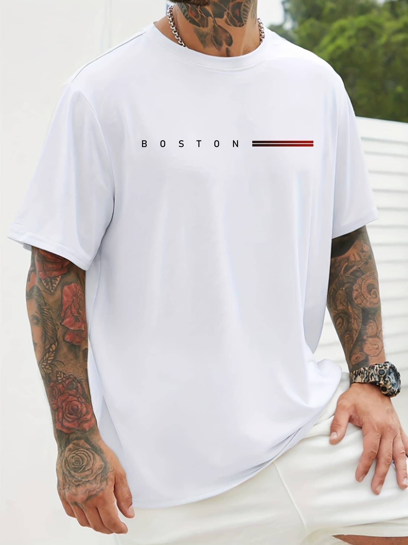 Cross-border European size men's summer casual T-shirt BOSTON Boston letter print loose and comfortable short sleeves