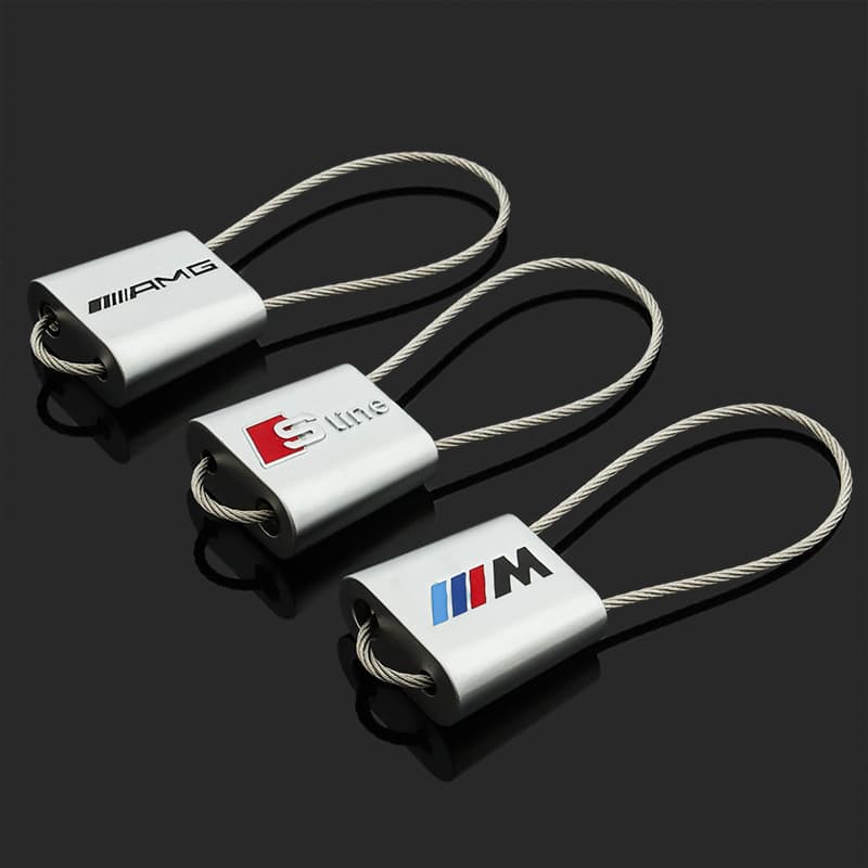 Double-sided Steel Wire Rope M Tricolor Sport Badge Mercedes-Benz AMG Audi Sline Car Modification Badge Keychain Pendant
