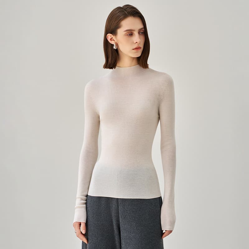 Machine Washable~New Autumn/Winter Half Turtleneck Wool Sweater for Women, 100% Pure Wool, Slim Fit, Cashmere Knit Base Layer
