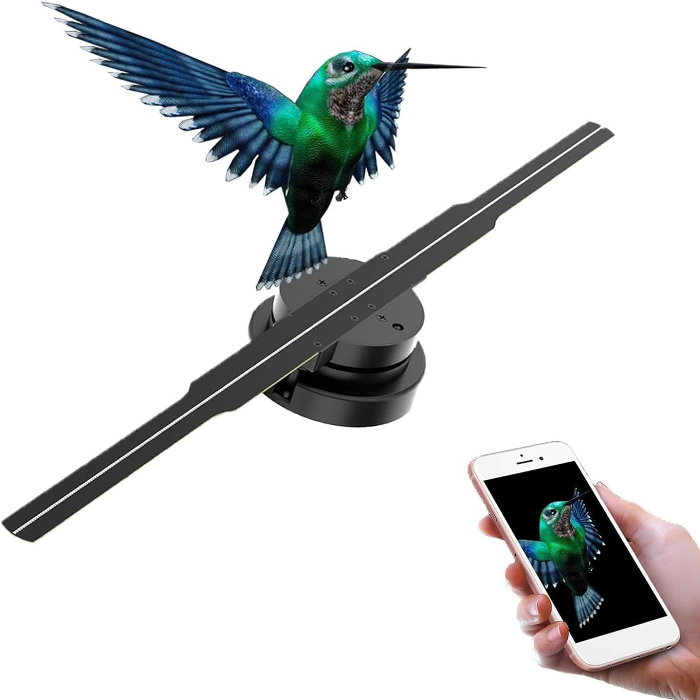 42CM Glasses-Free 3D Holographic Fan Screen Projector, Stereo LED Rotating Floating Imaging Wall-Mounted Advertising Machine