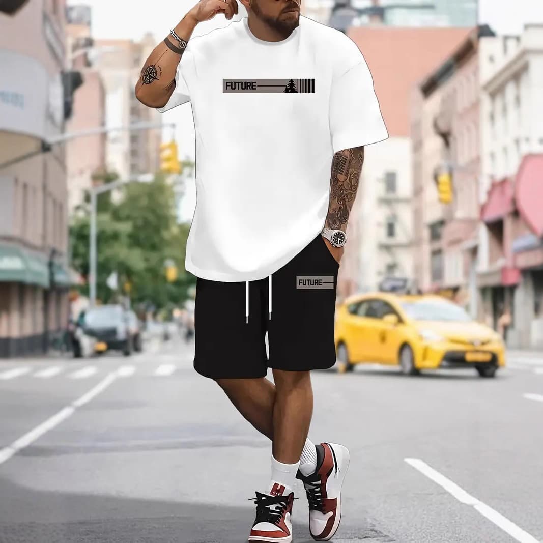2025 New Cross-Border Hot Mesh Set Men's Fitness Running Fashion Set Men's Casual Sportswear Suit