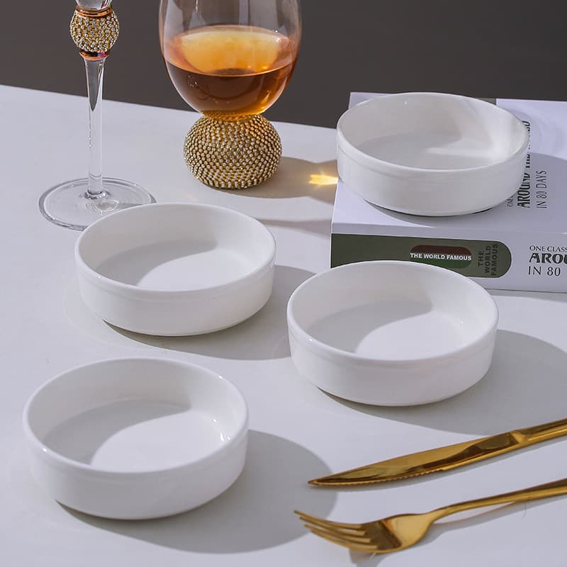 Simple Baking Bowl for Desserts, Ceramic Egg Custard Bowl, Home Use Pure White Steaming Bowl, Creative Hot Pot Dipping Bowl