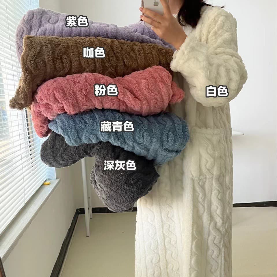 Walking Big Blanket Coral Fleece Jacquard Robe Winter Sleepwear Warm Home Clothes Long Winter Nightgown