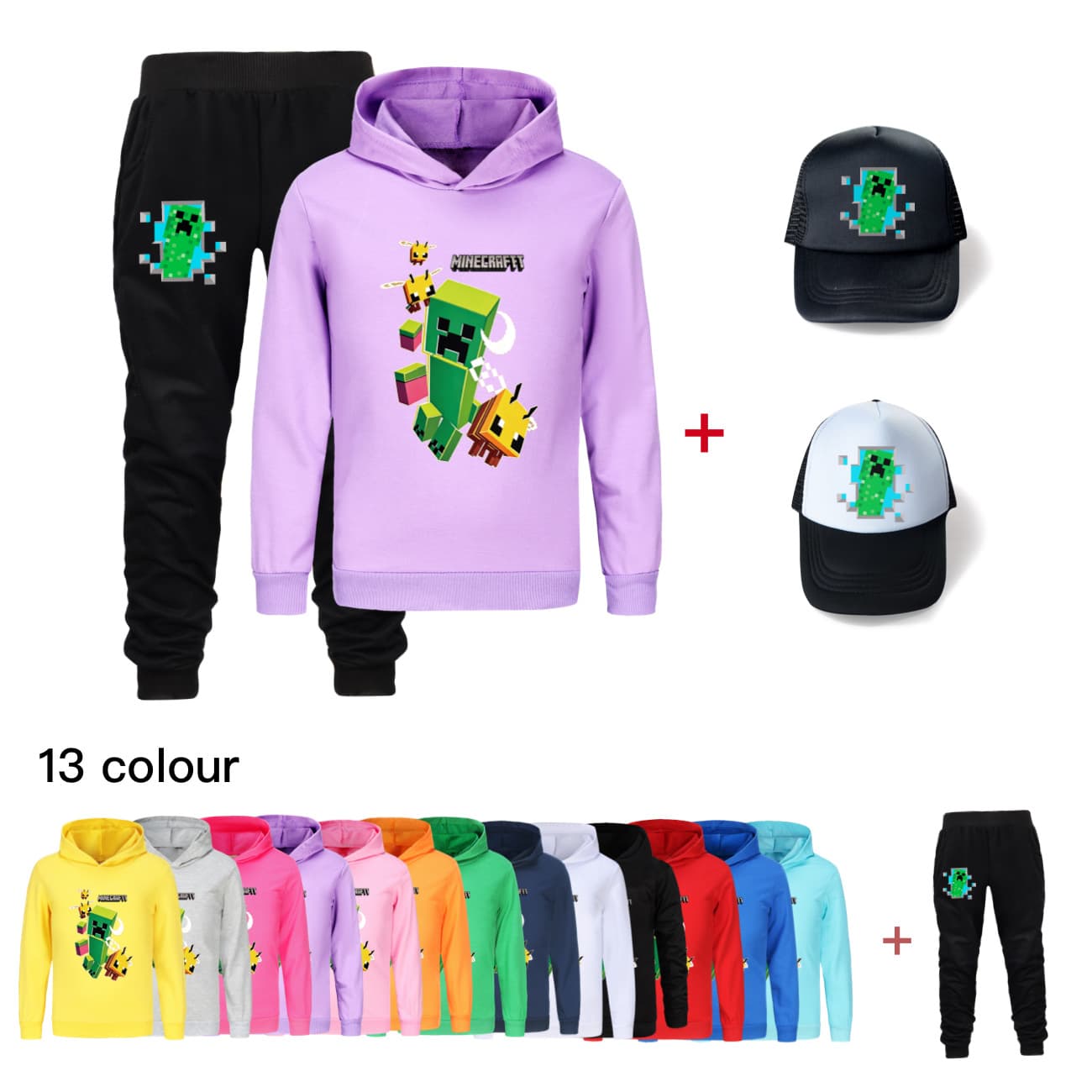 Minecraft Youth Hoodie + Pants + Sun Hat 3-Piece Set 5766