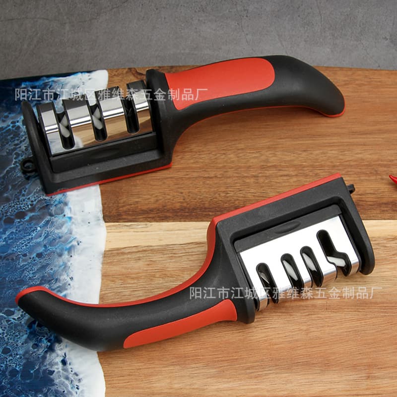 Cross-border Red and Black Handheld Sharpener, Manual Quick Sharpening Tool for Kitchen Home Use in Three or Four Stages