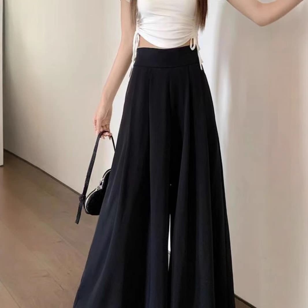 Plus Size High-Waist Straight Wide-Leg Pants Skirt for Women, 300 lbs, Summer Loose Slimming Casual Flowing Floor-Length Pants
