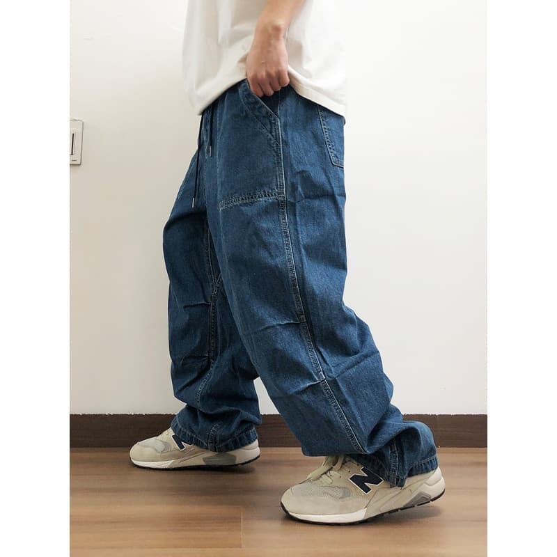 American Drawstring Pure Color Jeans Large Size Men's Straight Wide Leg Pants Spring & Fall Versatile Casual Pants Oversize