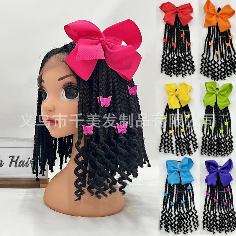 2023 African children's beads butterfly braid ponytail vivian hair accessories wig headdress kidsp fishbone braid