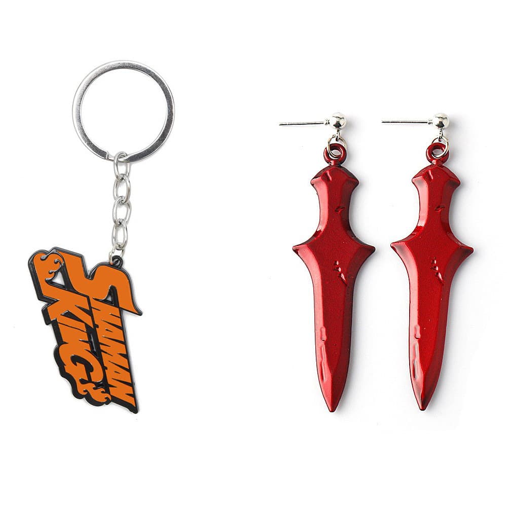 Shaman King Anime Merch: Yoh Asakura's Butsujin no Tsurugi Earrings & SHAMAN KING Letter Keychain