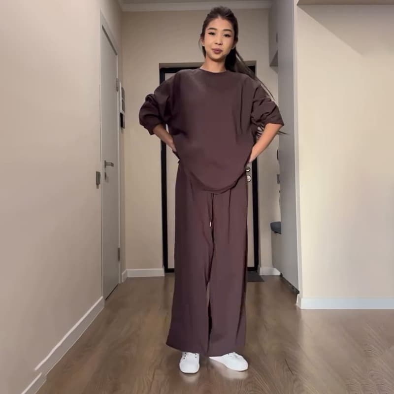 2025 Fall/Winter New Solid Long Sleeve Top with Pocket and Drawstring Straight Leg Pants Set for Amazon Cross-Border E-Commerce