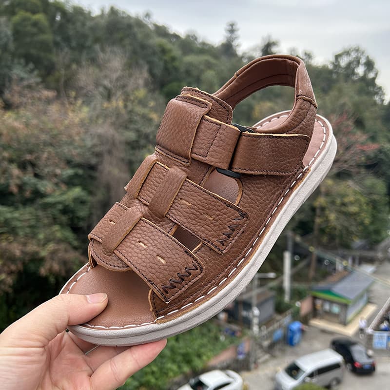 Large Size Real Shot 2026 Summer New Men Sandals Genuine Leather Soft Light Non-Slip Comfort Handmade Stitched Shoes Wholesale