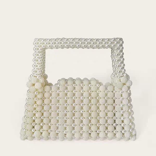 Hand-beaded new pearl bag woven bag beaded handbag finished ins simple three-dimensional small square bag