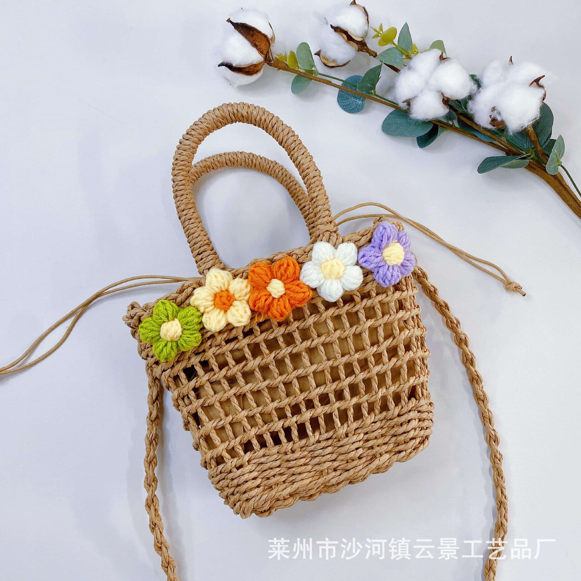 Small fresh flower woven bag summer new style girls and children's shoulder crossbody women's bag handheld small bag