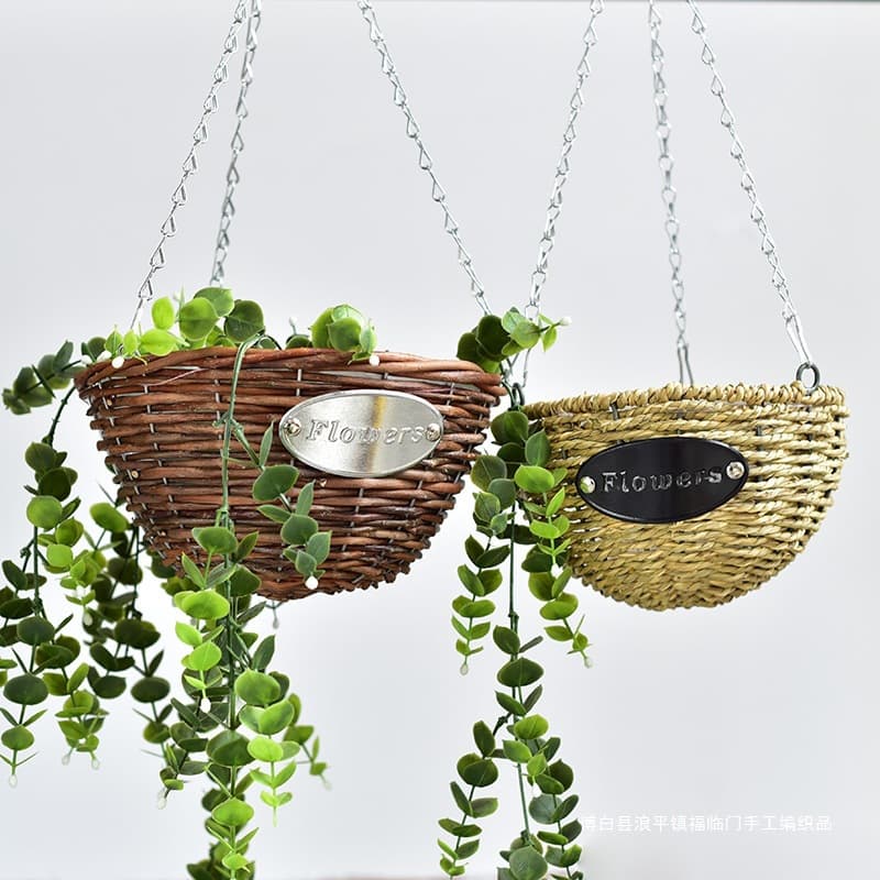 Willow Weaving Hanging Basket Hanging Succulent Green Plant Flower Pot European Country Decoration Woven Wall-mounted Hanging Suspended Flower Basket Wholesale