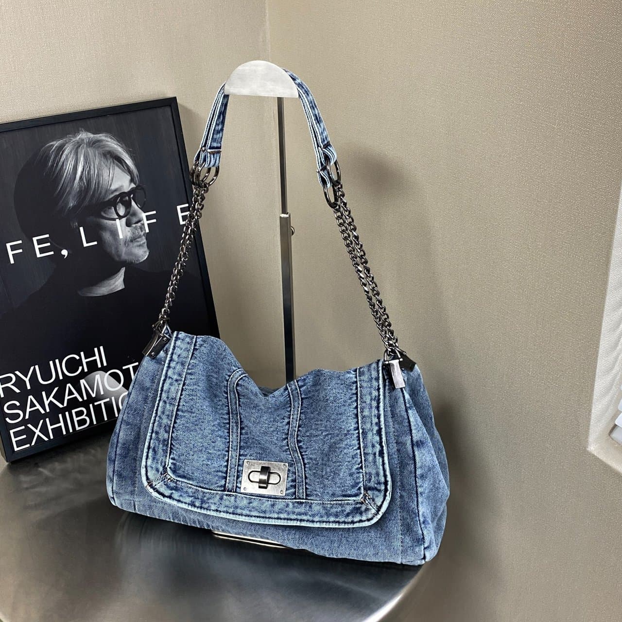 Cross-border Denim Duffle Bag for Women 2025 Summer New Fashion Shoulder Bag High-end Casual Versatile Tote Bag